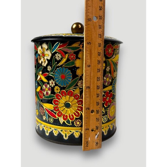 Vintage English Tin Container W/ Lid & Floral Design England Gold Interior - Picture 13 of 13